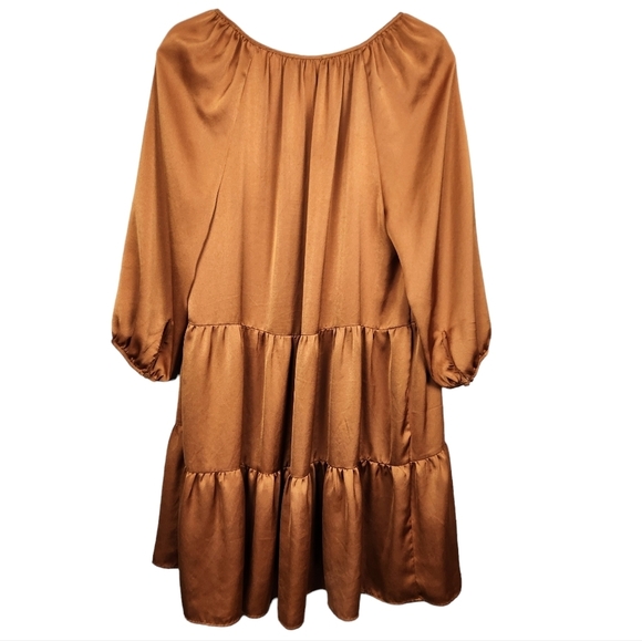 Banana Republic Satin Tiered Swing Boho Dress Caramel Copper Women's Size Small - Picture 5 of 7